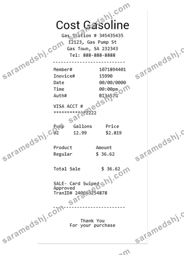 COST GASOLINE payment check template